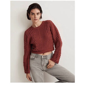 Madewell Long Sleeve Knit Crop Red Sweater Large NWT